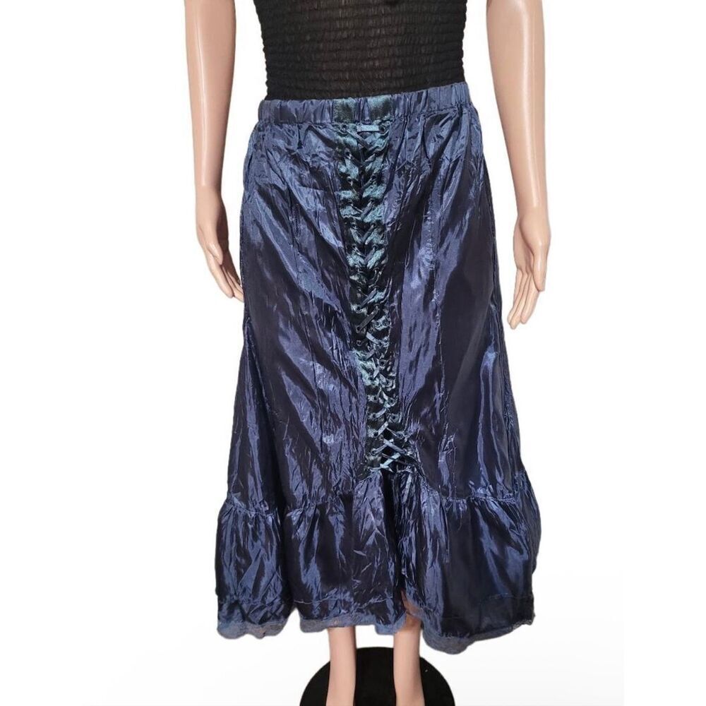 Renee Lamor blue lace-up crinkle maxi skirt size L